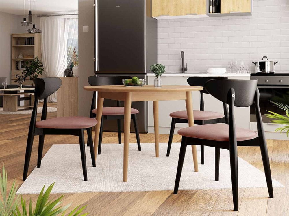 Veneti Jedálenský stôl 100 cm so 4 stoličkami OLMIO 1 - prírodné drevo / čierny / ružový